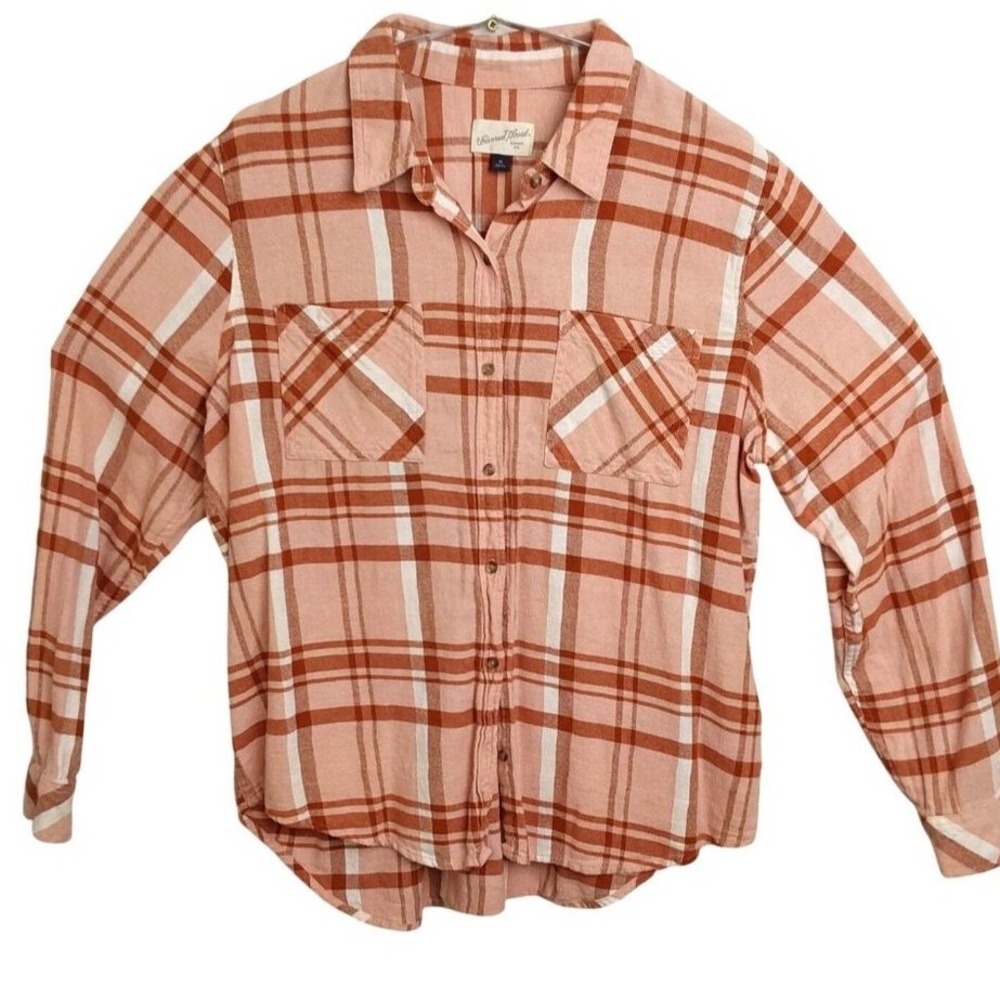 Universal Thread Plaid Button Down Shirt XL Peach Orange Cotton Long Sleeve